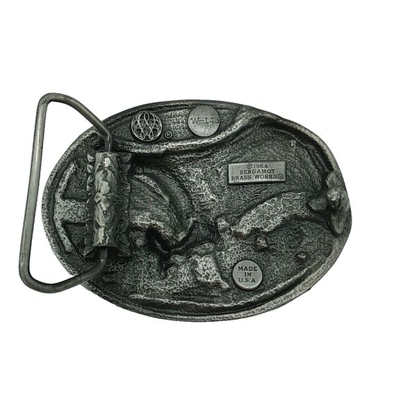 Vtg 1984 3D EAGLE In Flight Bergamot Brass Works Pewter Belt Buckle Made in USA - Picture 2 of 4